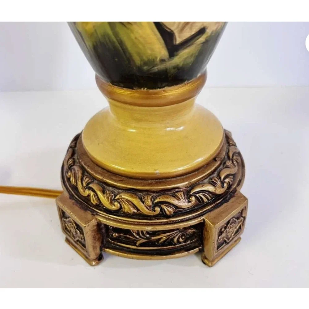 Vintage Berman Hand painted Lamp Yellow Gold Floral Design 25.5